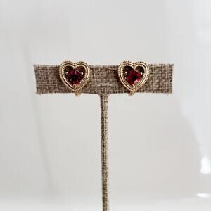 Vintage NWH Rhinestone Heart Clip On Earrings